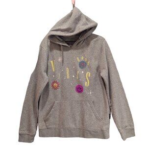 Hoodie womens M good vibrations colorful retro upbeat happy face sun boho hippie